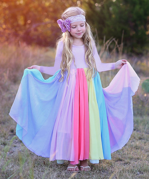 Long Sleeve Rainbow Mesh Dress